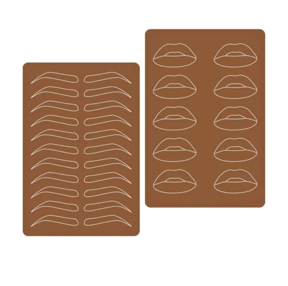 Künstliche doppelseitige Übungshaut mit Augenbrauen- und Lippen-Schablone – EYEBROW AND LIPS DOUBLE-SIDED SKIN A5