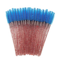 Bürstchen für Wimpern und Augenbrauen, glitzernder rosa Griff, Borstenfarbe Blau, 50 Stück pro Packung